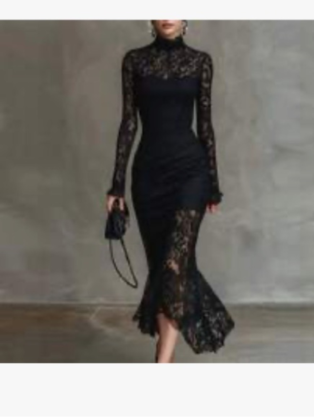 SHEIN Black Lace Mermaid Long Sleeve Bodycon Dress